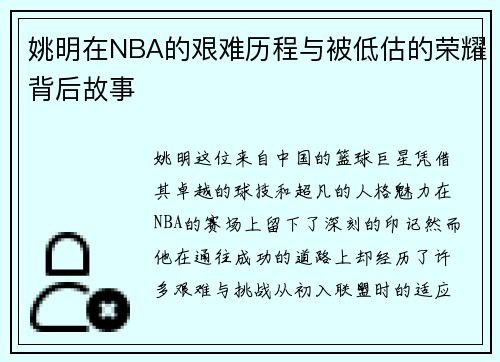 姚明在NBA的艰难历程与被低估的荣耀背后故事